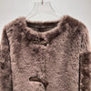 Women Leather Real Fur Coat Short Shearling Round Neck Jacket