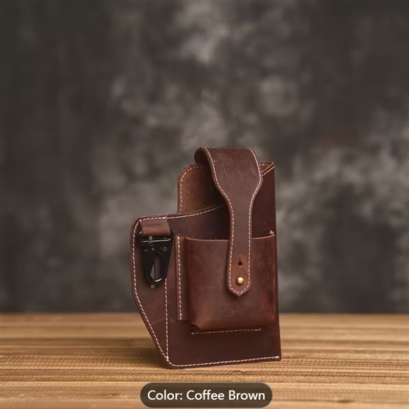 Men’s Leather Waist Bag with Phone Pouch and Key Clip