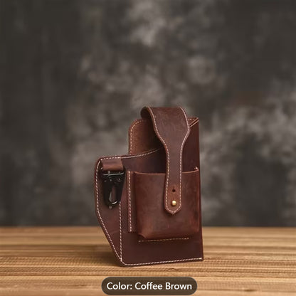 Men’s Leather Waist Bag with Phone Pouch and Key Clip