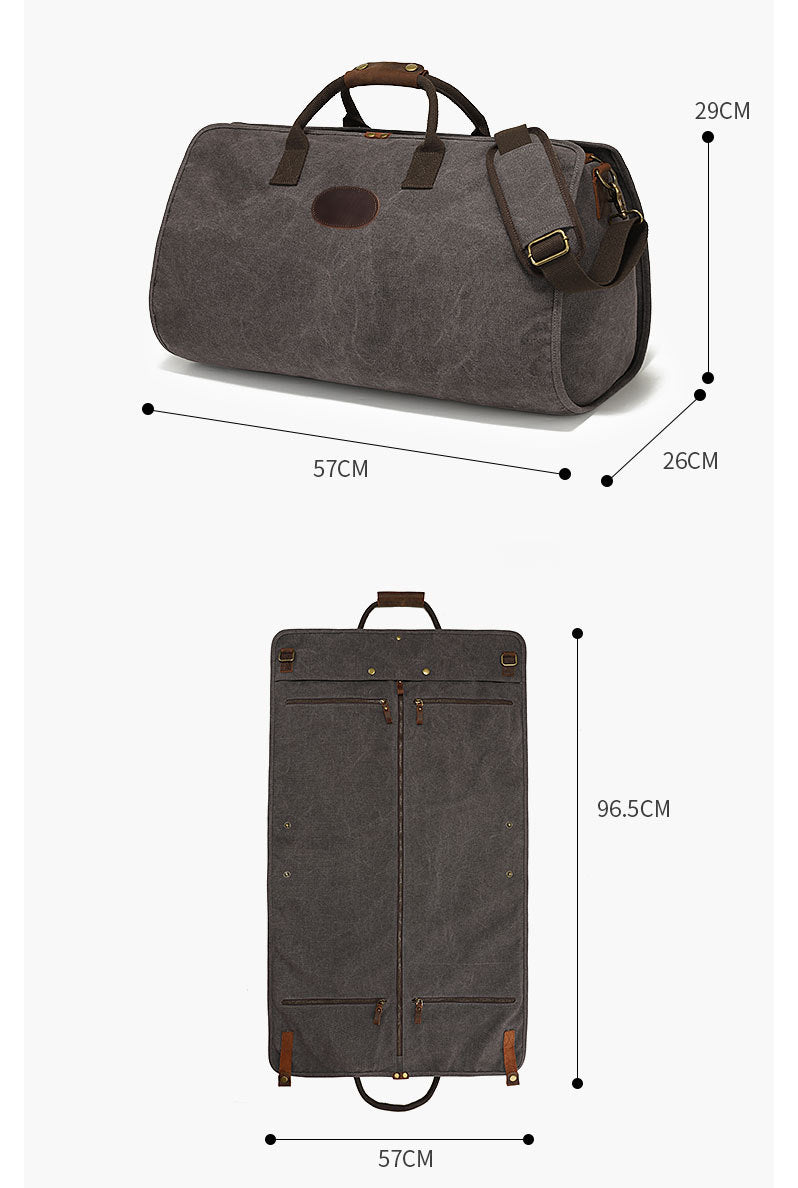 Garment Duffle Bag in Gray Canvas with Hanging Suit Carrier
