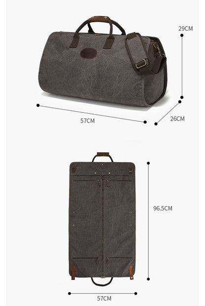 Garment Duffle Bag in Gray Canvas with Hanging Suit Carrier