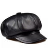 Women’s Genuine Leather Newsboy Cap with Short Brim