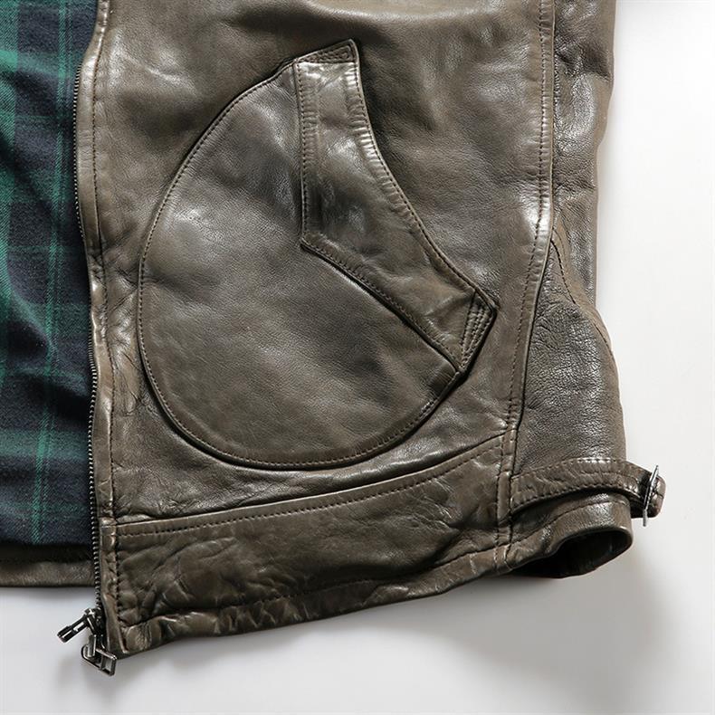 Men Leather Jacket Double Zip Bomber
