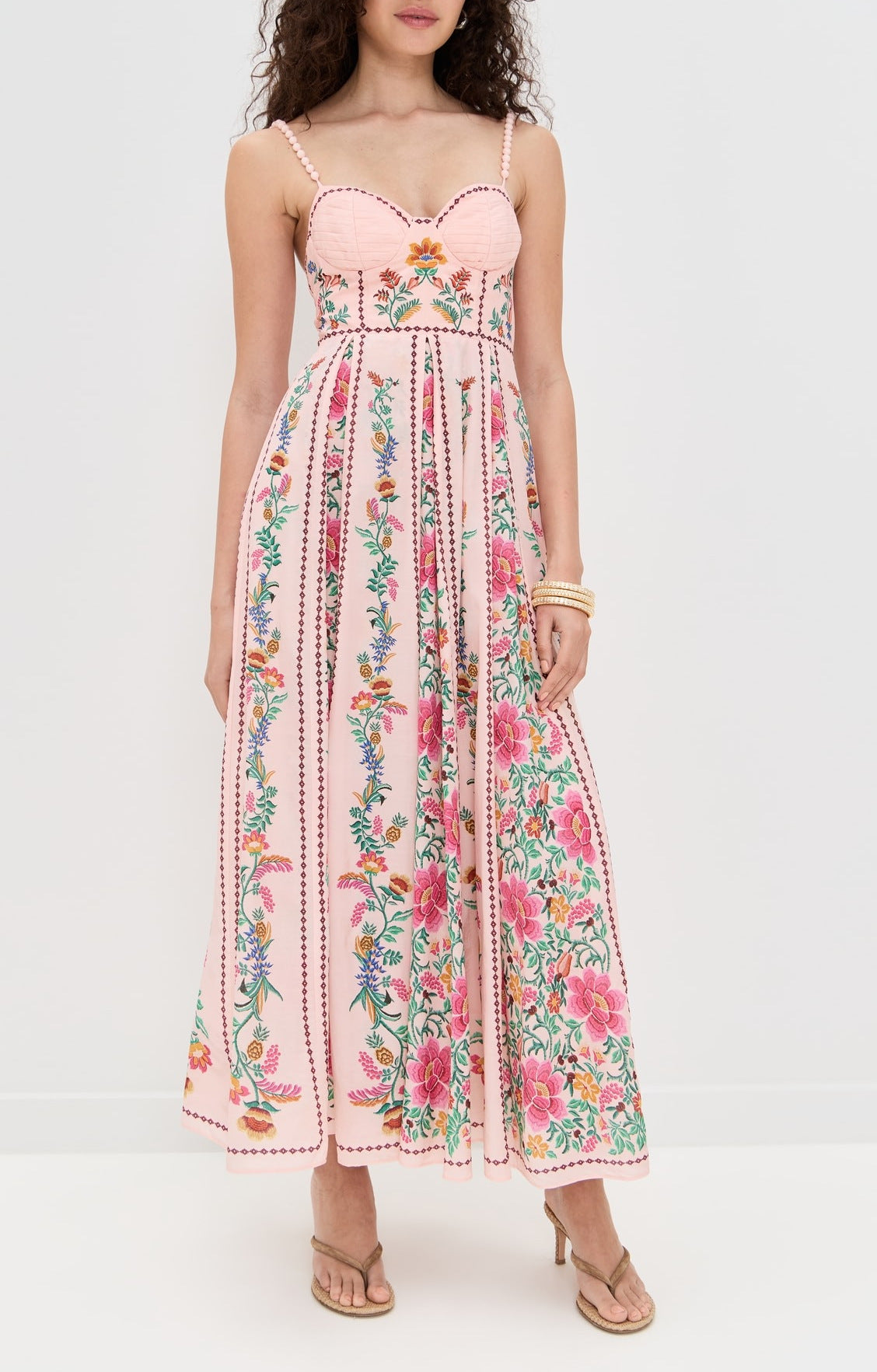 Women summer maxi dress with blush floral bead straps