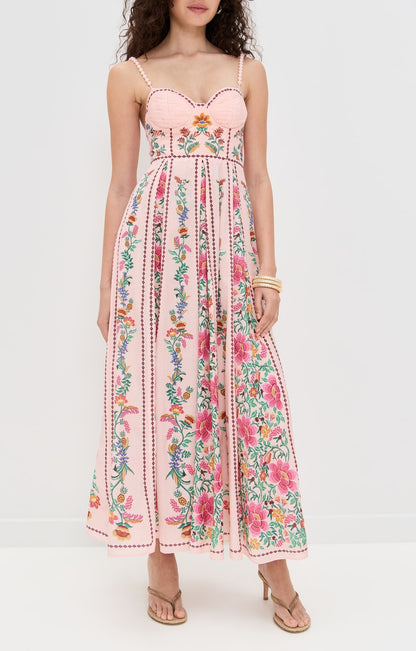 Women summer maxi dress with blush floral bead straps