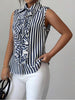 Blue white striped ruffle sleeveless shirt