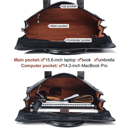 Leather Business Briefcase for Men with Trolley Sleeve