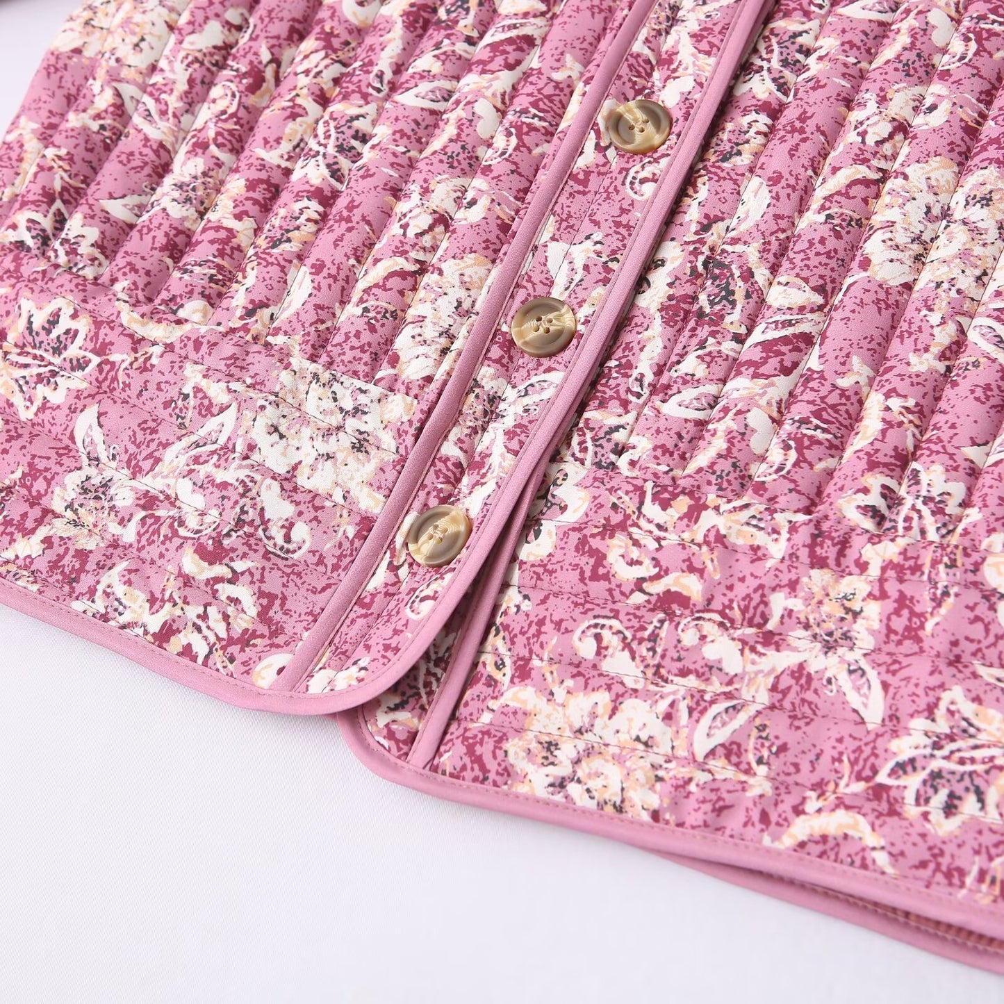 Women Floral Quilted Cotton Jacket Round Neck