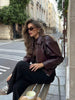Women Faux Leather Wide Lapel Bomber Jacket
