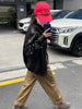 Oversized Black Leather Bomber Jacket Women
