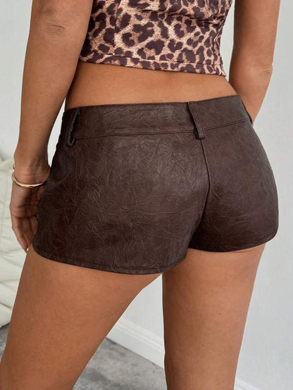 Women's High Waisted Brown Faux Leather Shorts