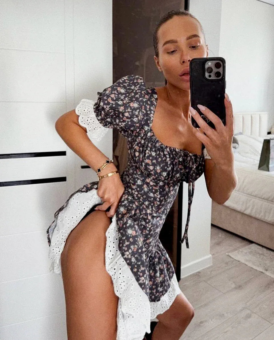 New french lace floral mini dress