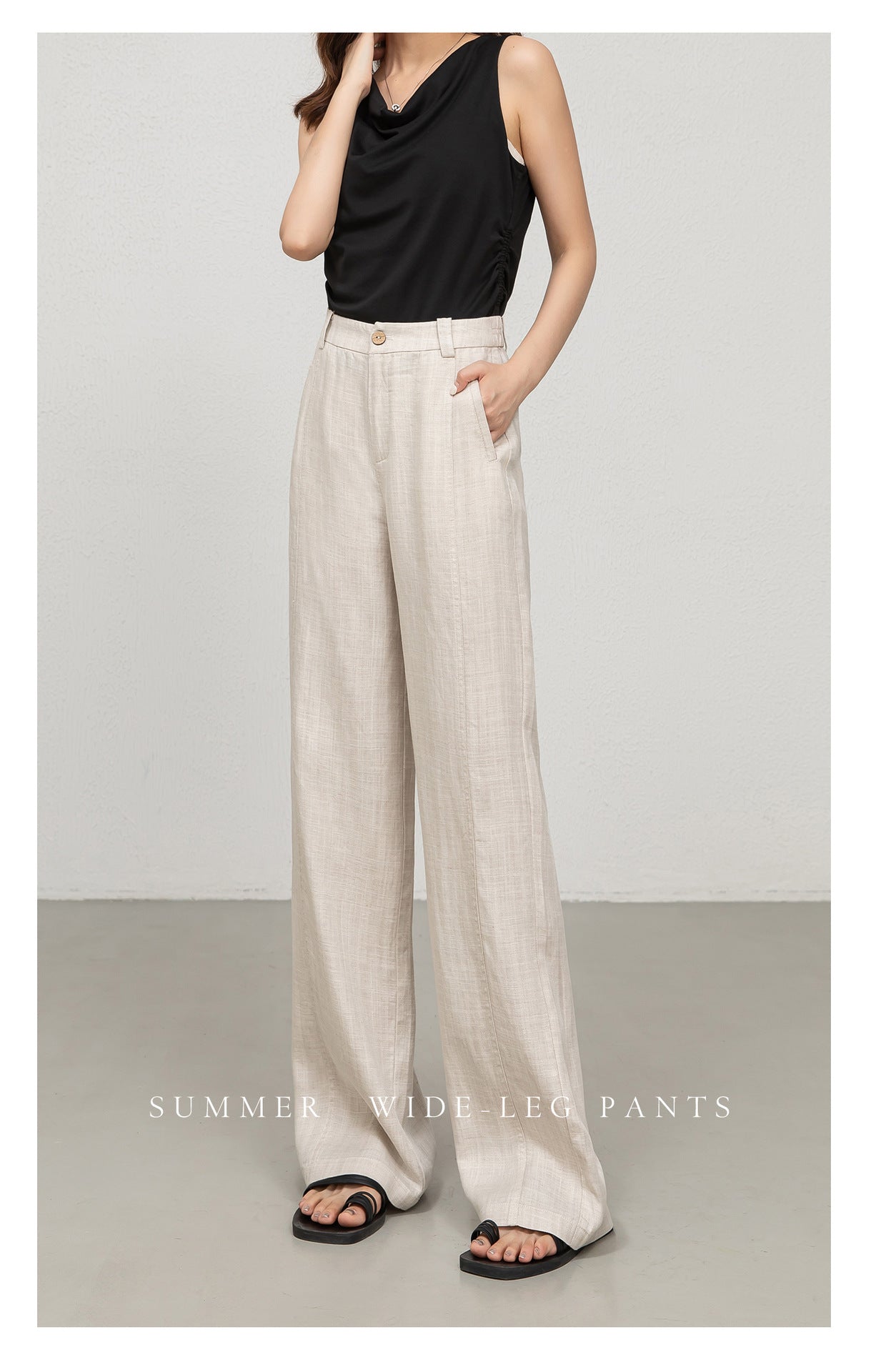 Natural beige wide leg trousers for warm days