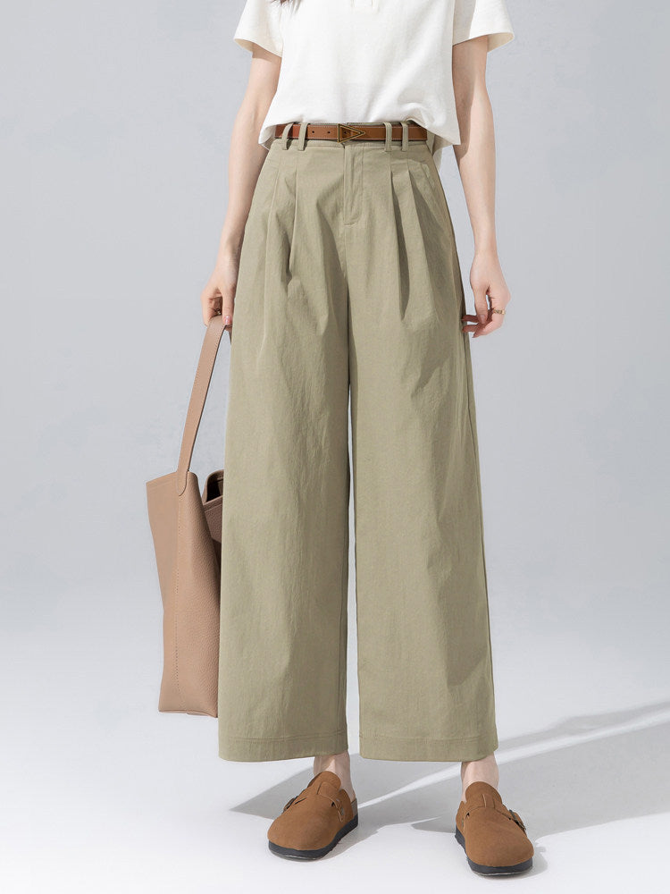 Women linen straight leg pants with cropped wide legs