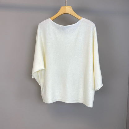 Women Wool Cashmere Round Neck Mid Sleeve Sweater