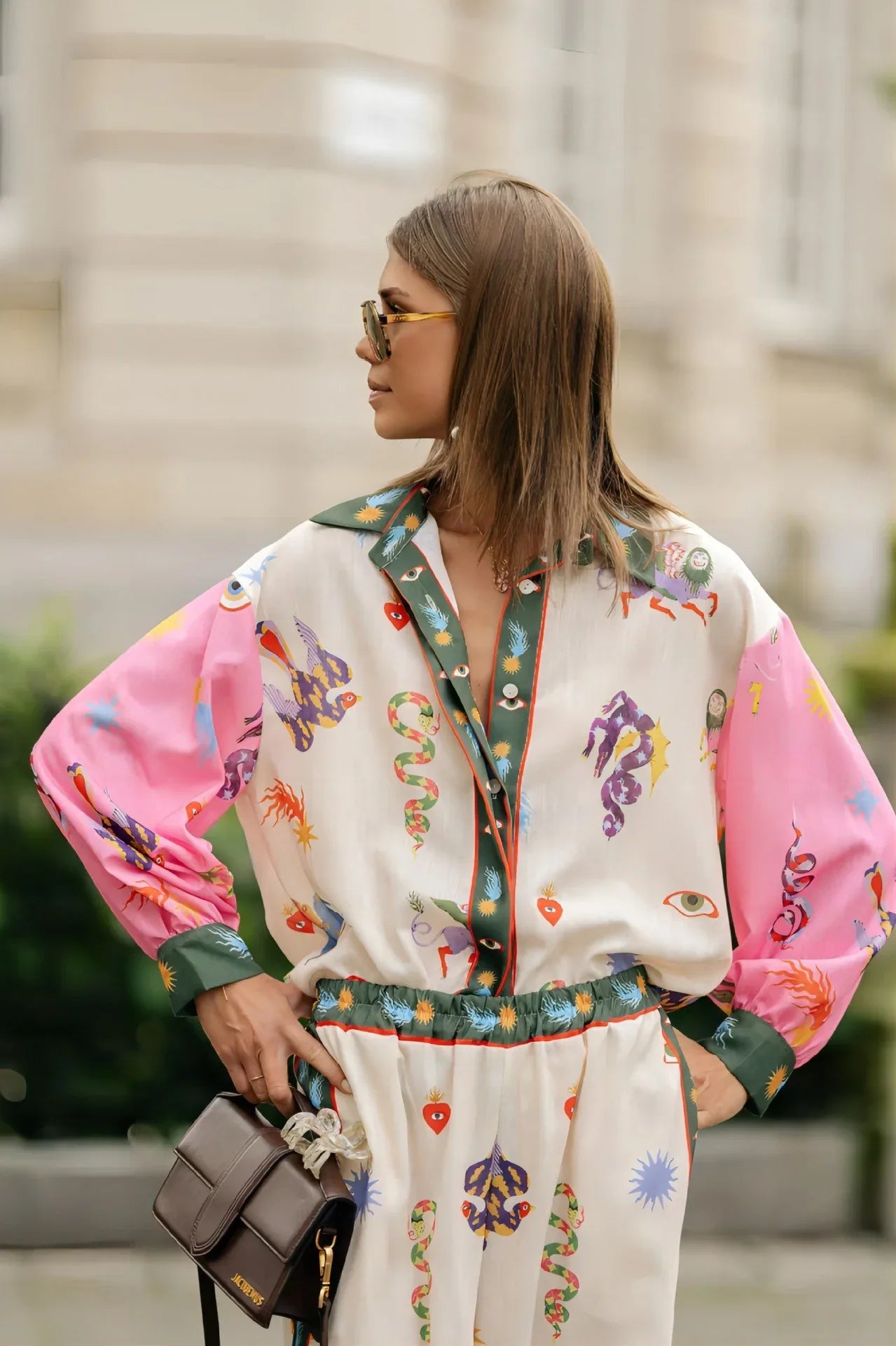 Macaron print linen coastal two piece outfit