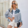 Washed Western Fringe Denim Jacket for Women