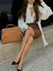 Brown Genuine Leather High Waist Skirt Women’s With Slit