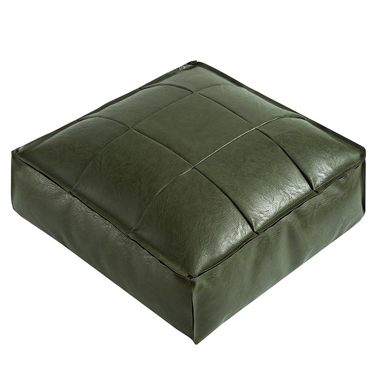 Faux Leather Pouf Ottoman Floor Cushion Cover