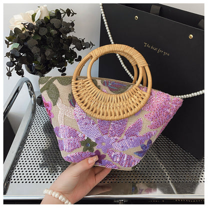 Woven Summer Straw Purse with Bamboo Handle
