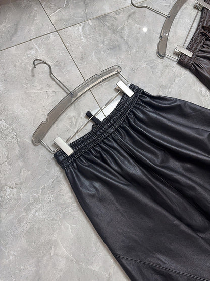 Women’s Leather Maxi Skirt Drawstring Long Skirt