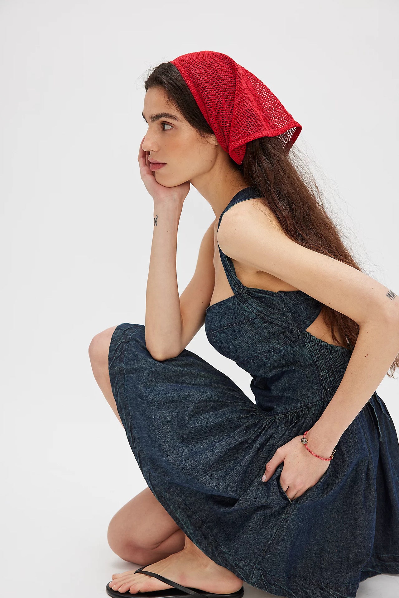 Backless denim mini dress high waist fit