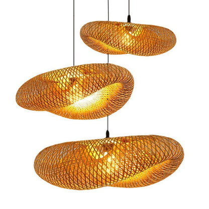 Bamboo Pendant Modern Rattan Chandelier for Dining Room