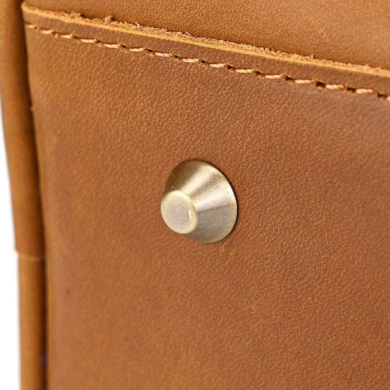 Men’s Genuine Leather Toiletry Bag with Front Zipper Pocket