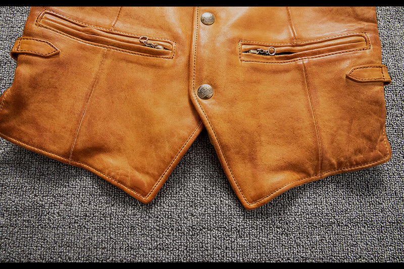 Men Vintage Brown Genuine Leather Vest