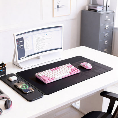 Leather desk pad with magnetic charging side panel