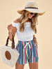 High Waisted Striped Cotton Summer Shorts with Drawstring