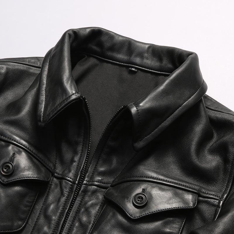 Men Full Grain Calfskin Black Leather Jacket