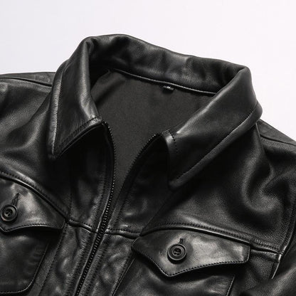 Men Full Grain Calfskin Black Leather Jacket