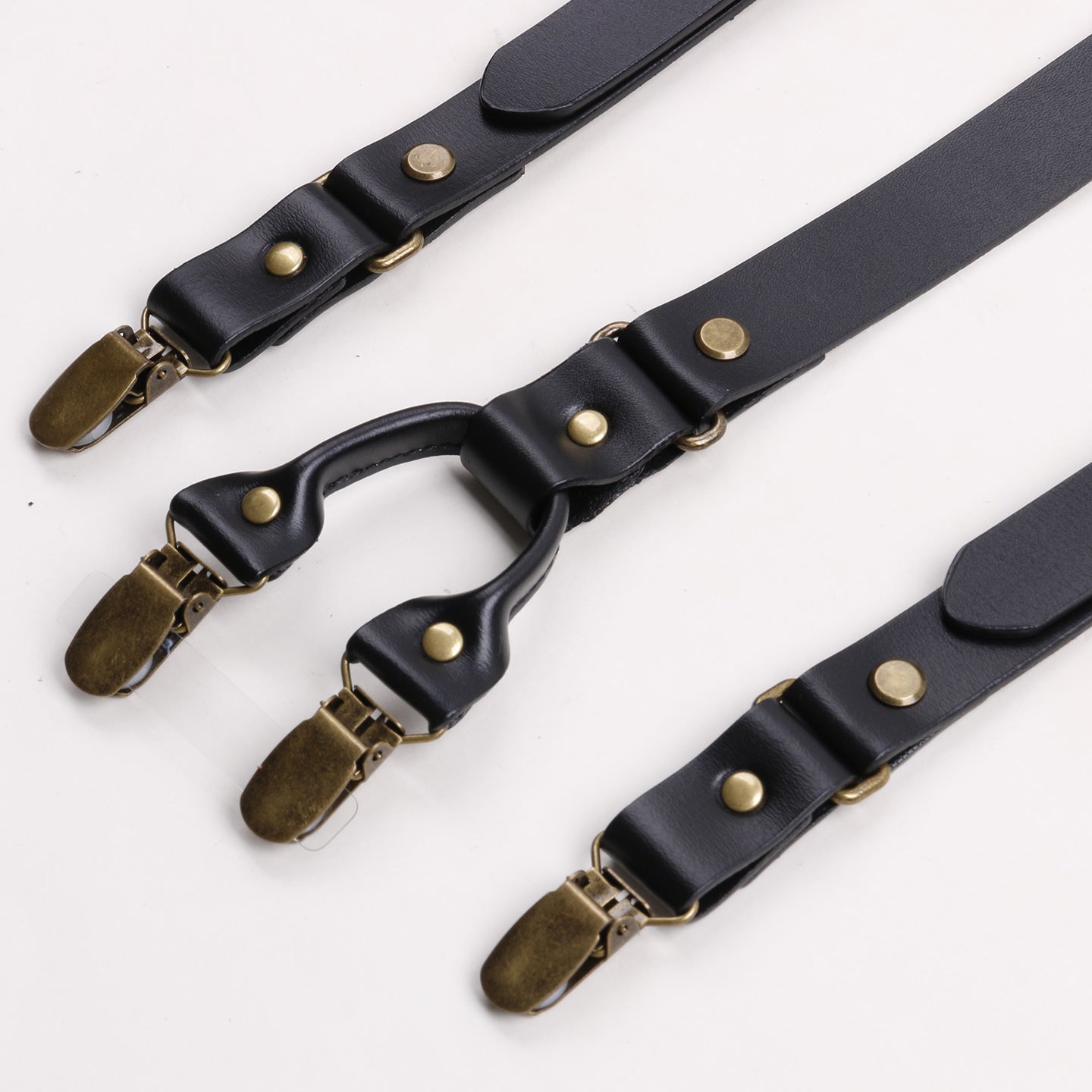 Adjustable men leather suspenders with three clips