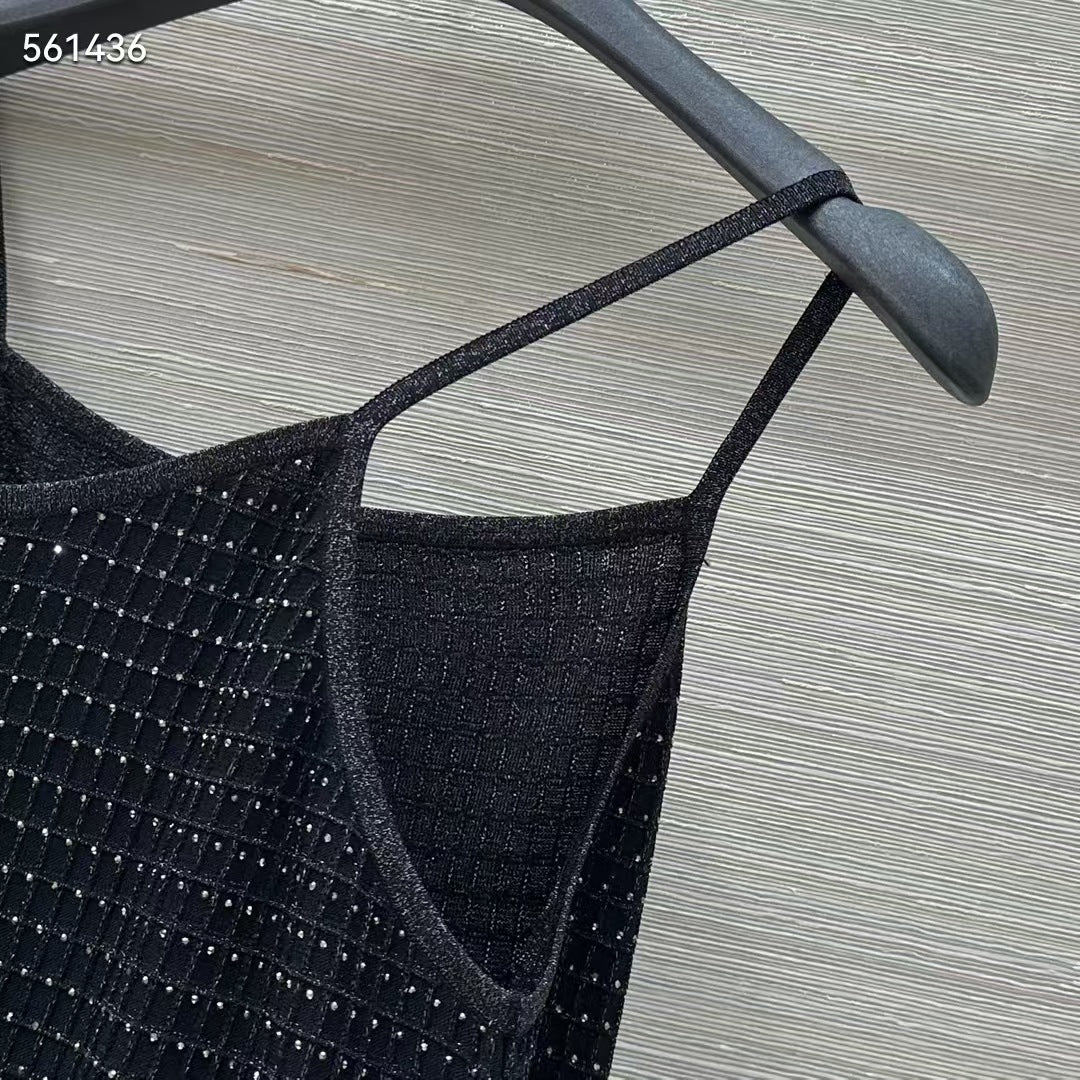 Women Gold Thread Plaid Rhinestone Knit Three Piece Set