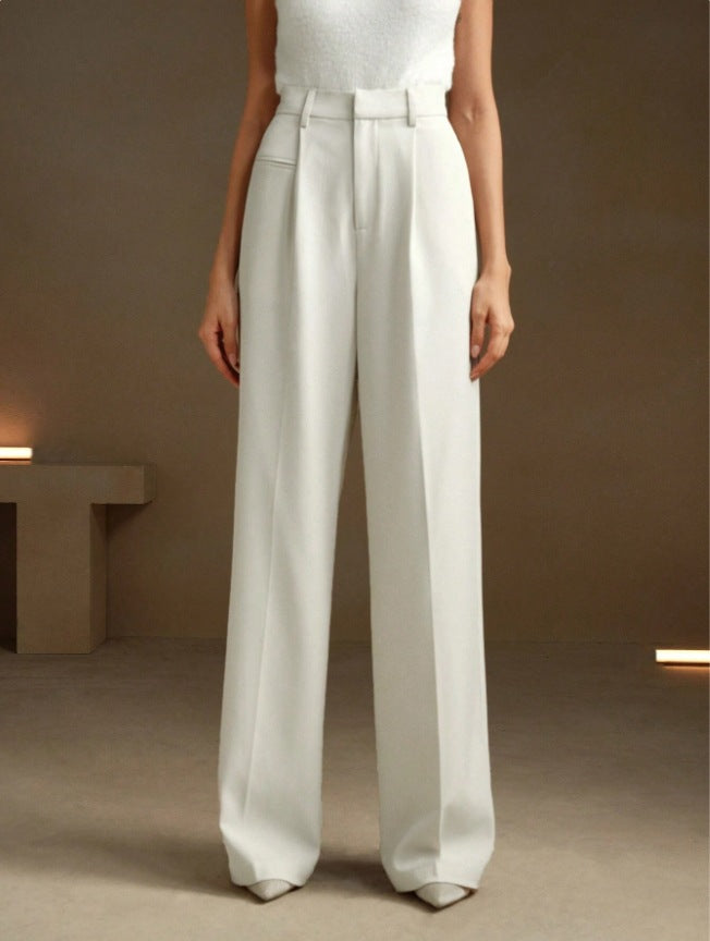 High waist white straight leg pants