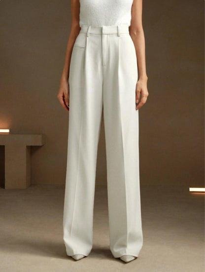 High waist white straight leg pants