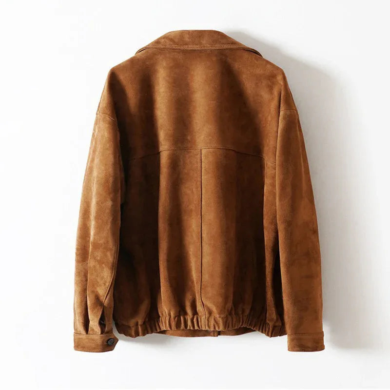 Women’s Sheepskin Suede Brown Button Jacket