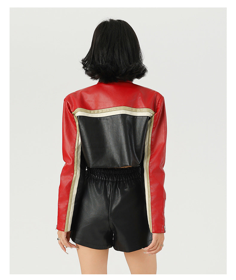 Cropped Faux Leather Biker Jacket for Women