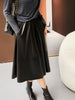 Sheepskin a-line leather midi skirt belt Black S