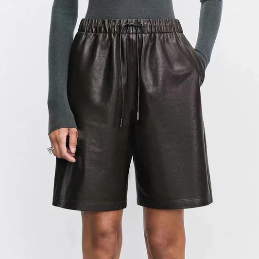 Women’s Genuine Leather Shorts With Elastic Waist 1 S