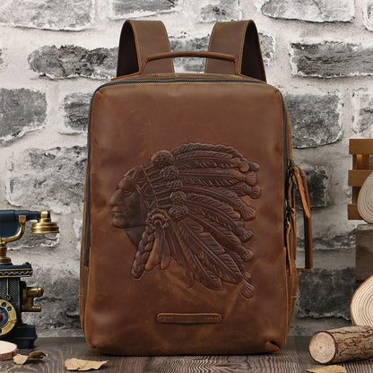 Genuine Leather Men’s Retro Crazy Horse Travel Backpack Laptop Bag