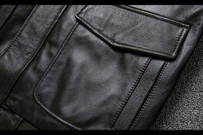 Black Leather Aviator Jacket Mens with Shearling Collar