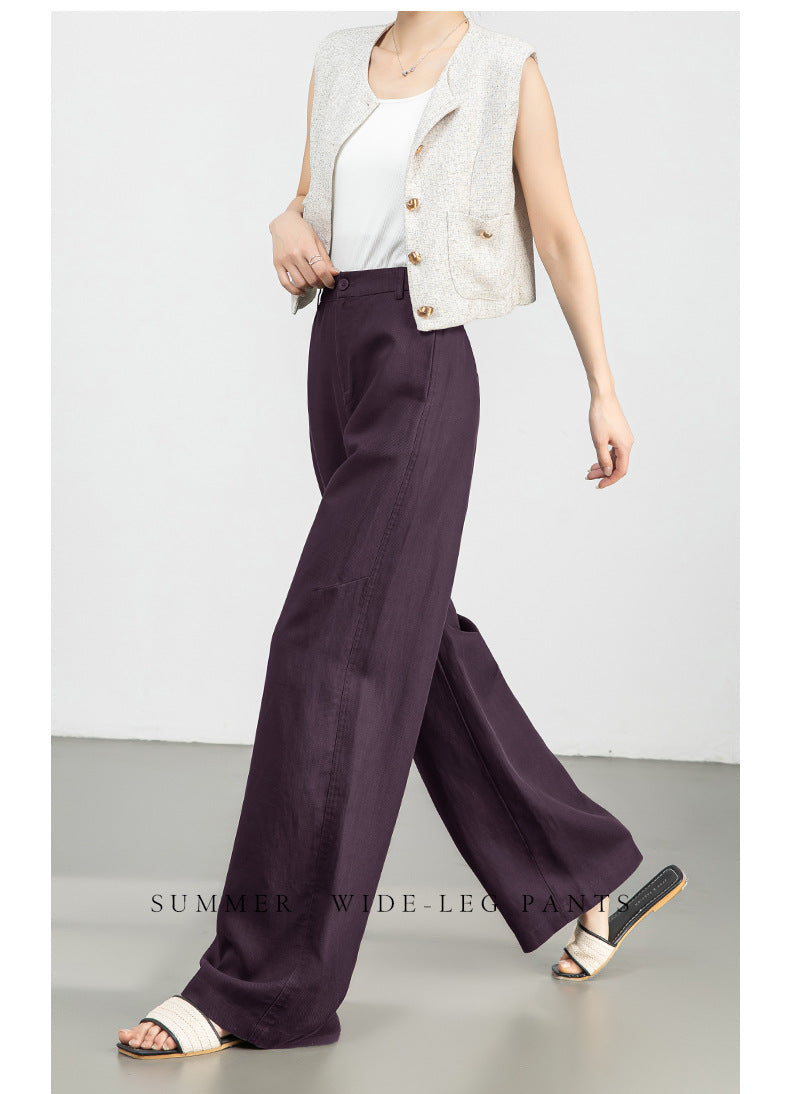 High waist wide leg linen pants for women