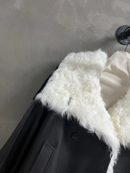 Black Leather Jacket Women Real Fur Lined Winter Coat