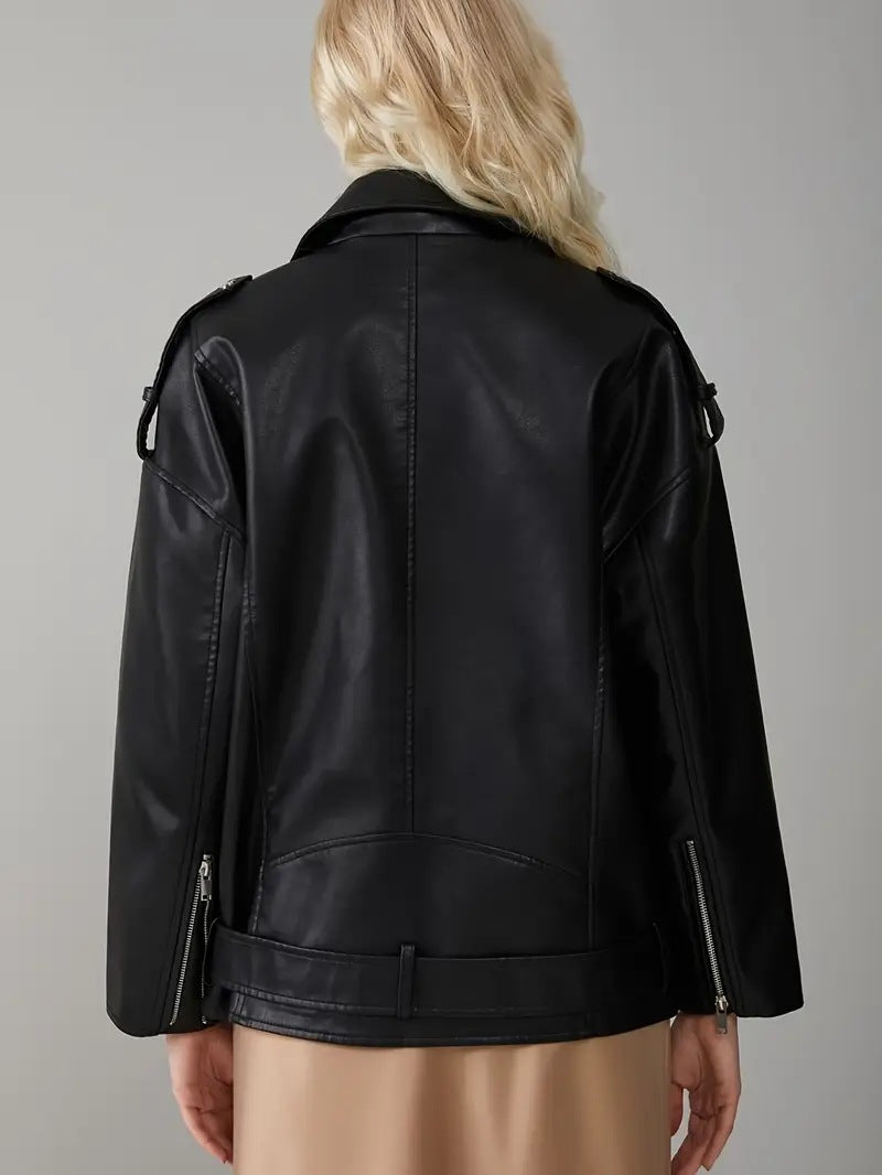 Women’s PU Oversized Leather Biker Jacket