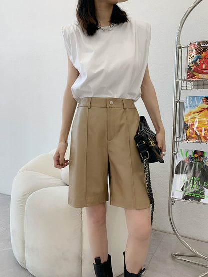 Women Mid Length Real Leather Shorts