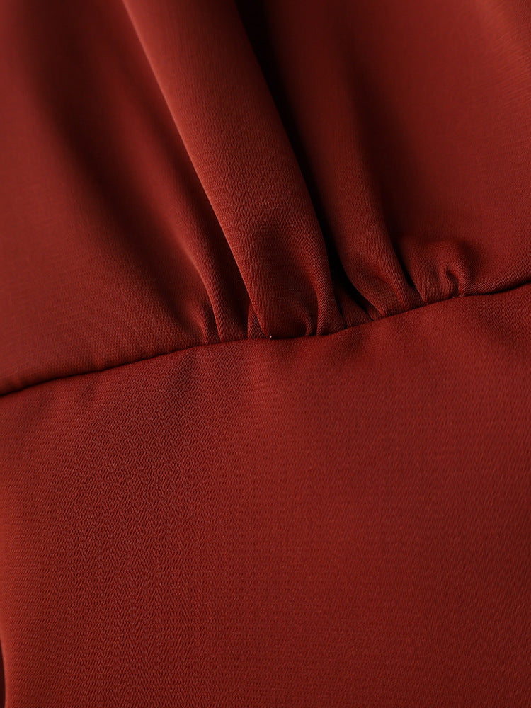 Women’s V-Neck Lantern Sleeve Blouse with Fitted Waist and Button Detail