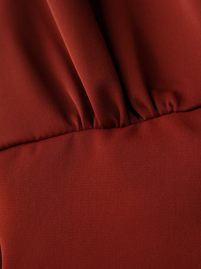 Women’s V-Neck Lantern Sleeve Blouse with Fitted Waist and Button Detail