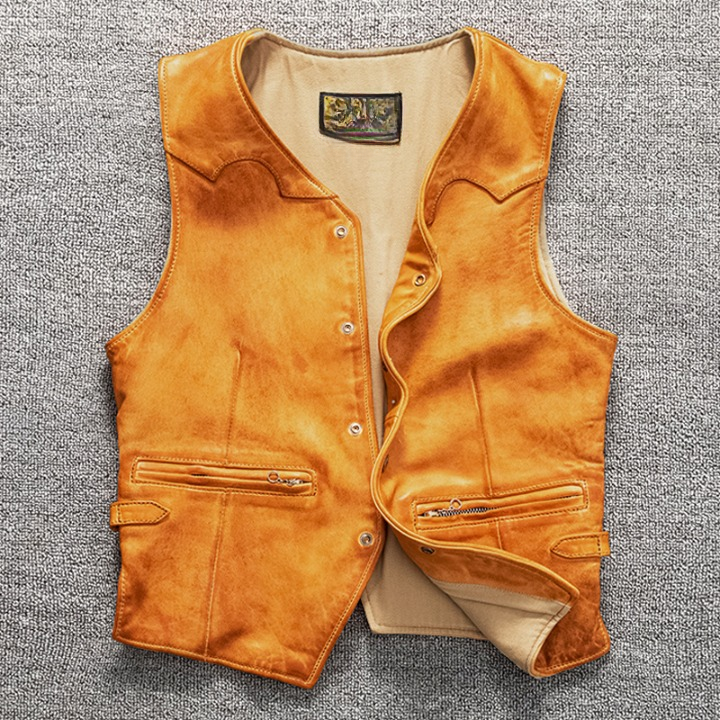 Men Vintage Brown Genuine Leather Vest